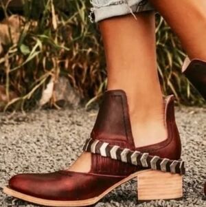 Freebird by Steven- Dark Red Leather Ankle Boots with Chain Accent -BLADE